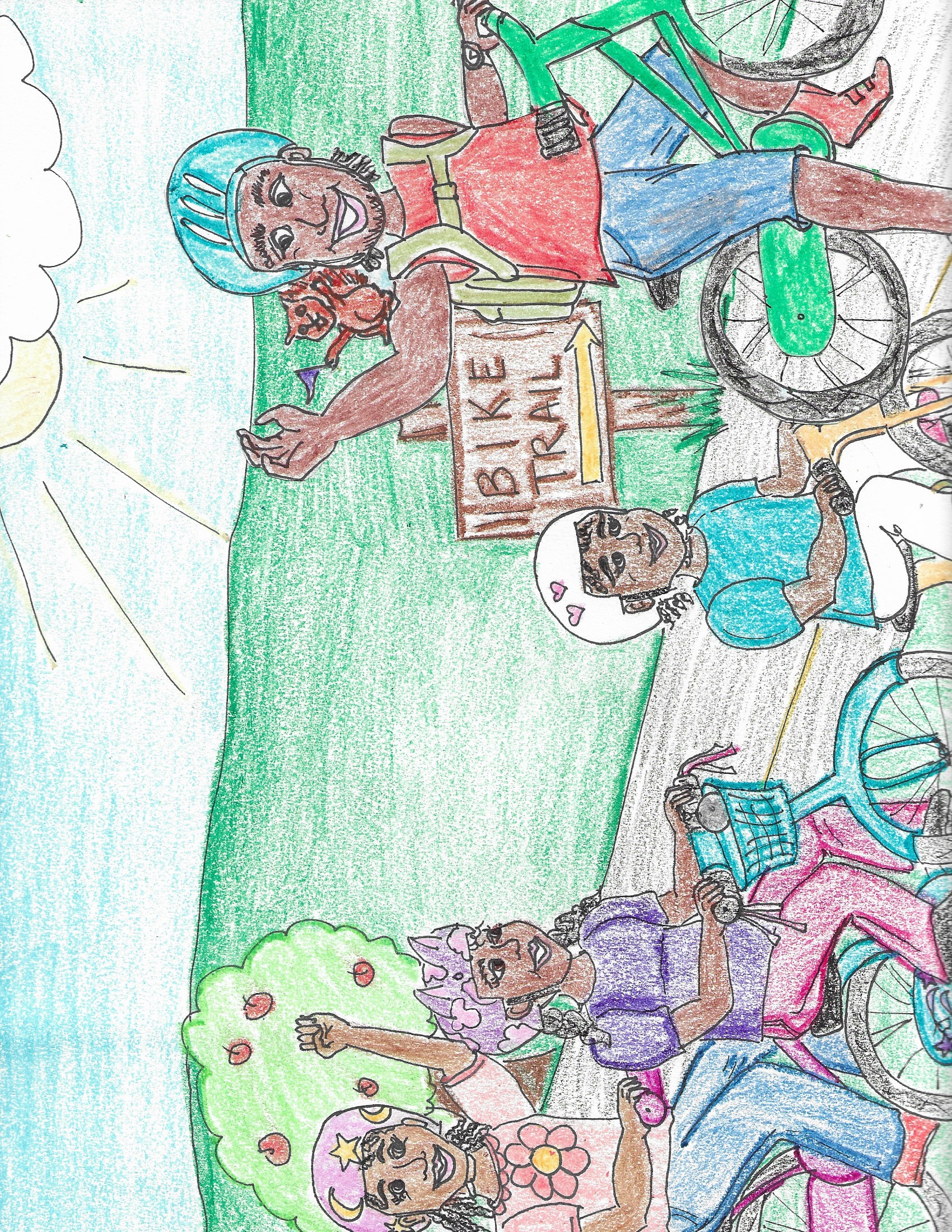 The bike trail sign — let's go!